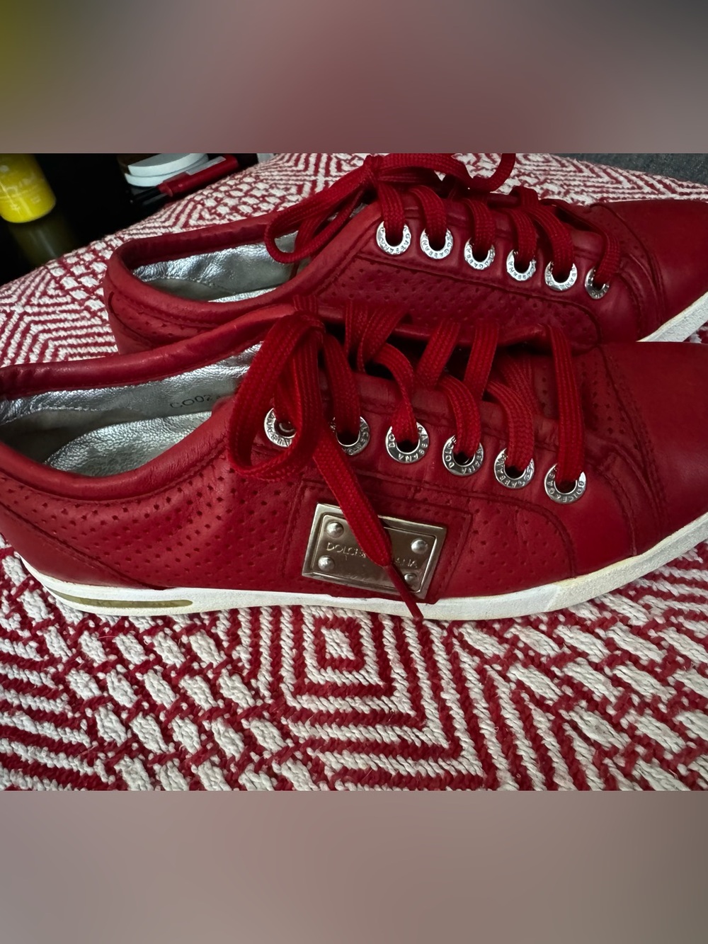 Y2K Dolce & Gabbana Red Leather Lace-Up Sneakers